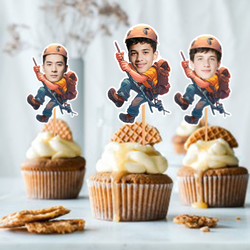 Outdoor Adventure Birthday Party - 12/24pcs Custom Mountain Climber Man Face