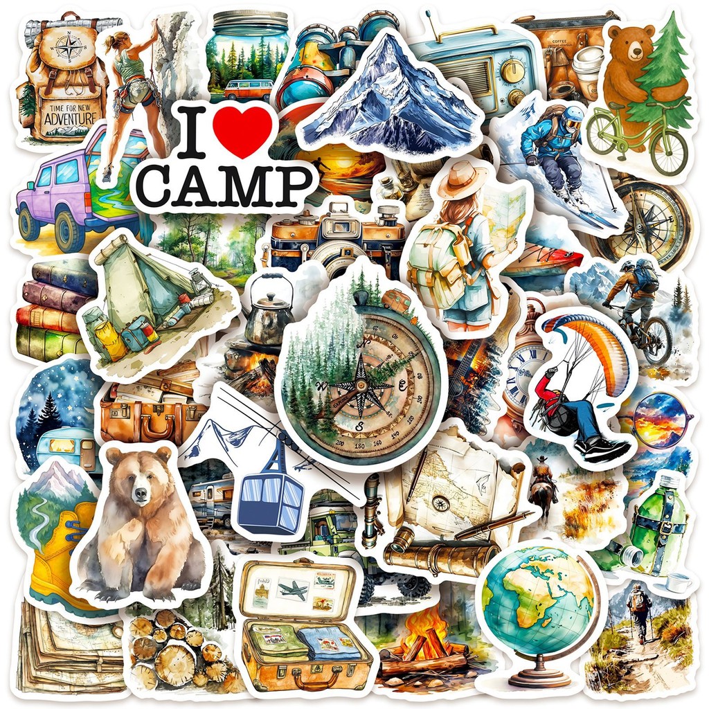Outdoor Adventure Store - 50PCS Outdoor Watercolor Camping Stickers -